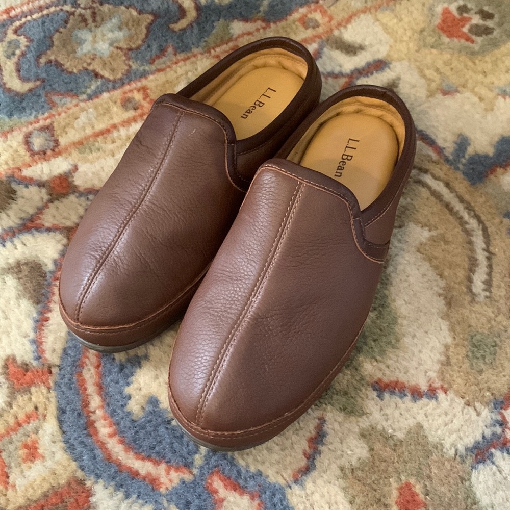 Ll Bean Elkhide Slipper Scuffs Mens Size 10 M Brown Leather House Shoes